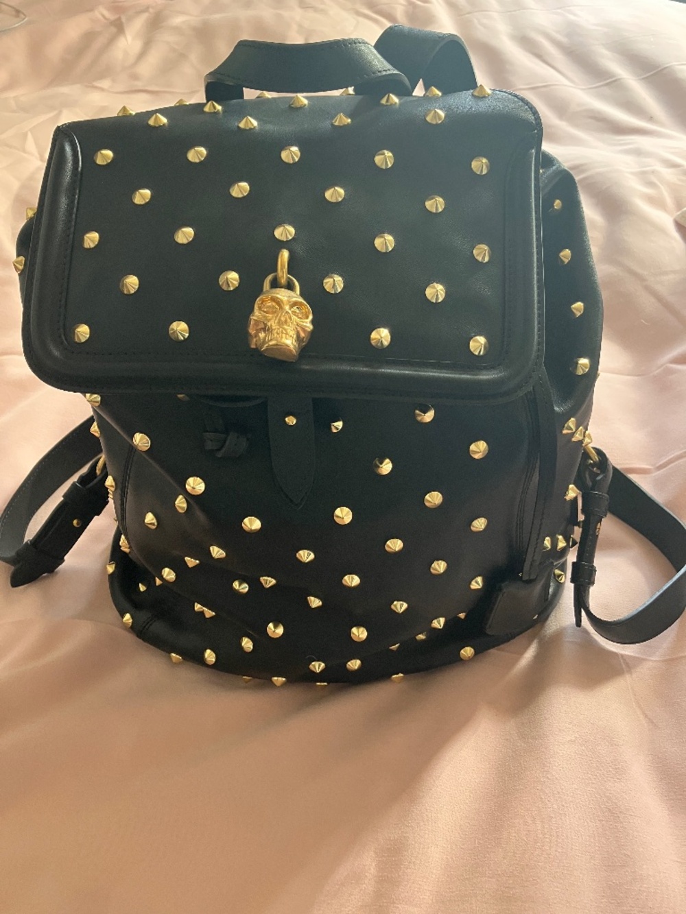Alexander McQueen Black Leather Gold Studded Backpack. Orig. Owner/Exc. Cond.